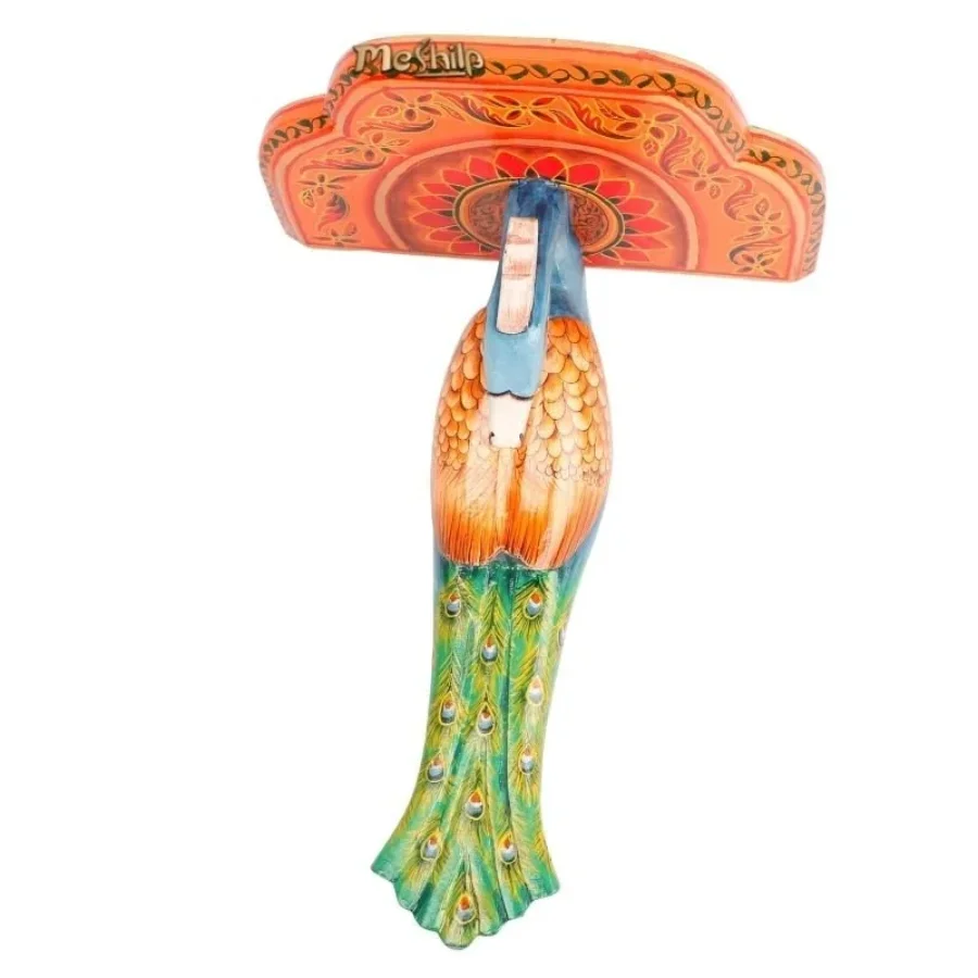 Untitled design (2) Multi Color Hand Embossed Peacock Bird Wooden Wall Shelf - Image 1